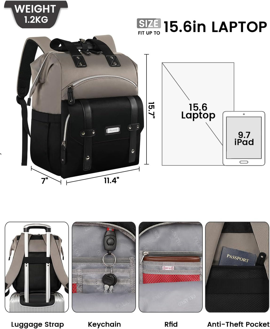 Mochila para laptop para mujer, elegante mochila de viaje de trabaj...