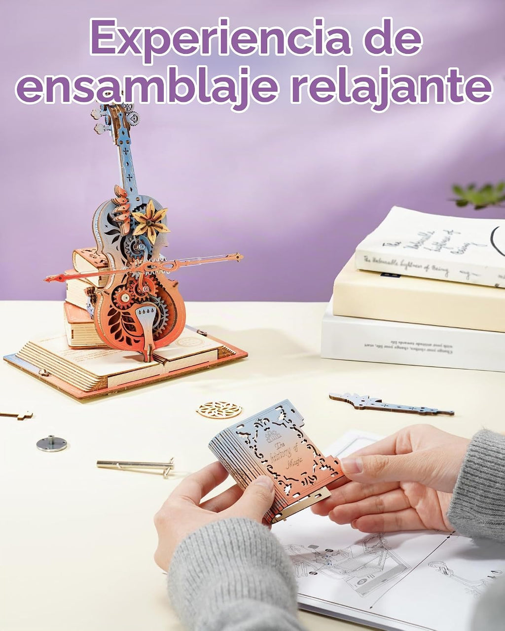 ROKR 3D Rompecabezas para Adultos, Cajas de Música de Madera - Violonchelo, Kits de Modelado para Adultos, Conjuntos de Construcción DIY, Regalos de Cumpleaños para Hobbies de Mujeres y Hombres
