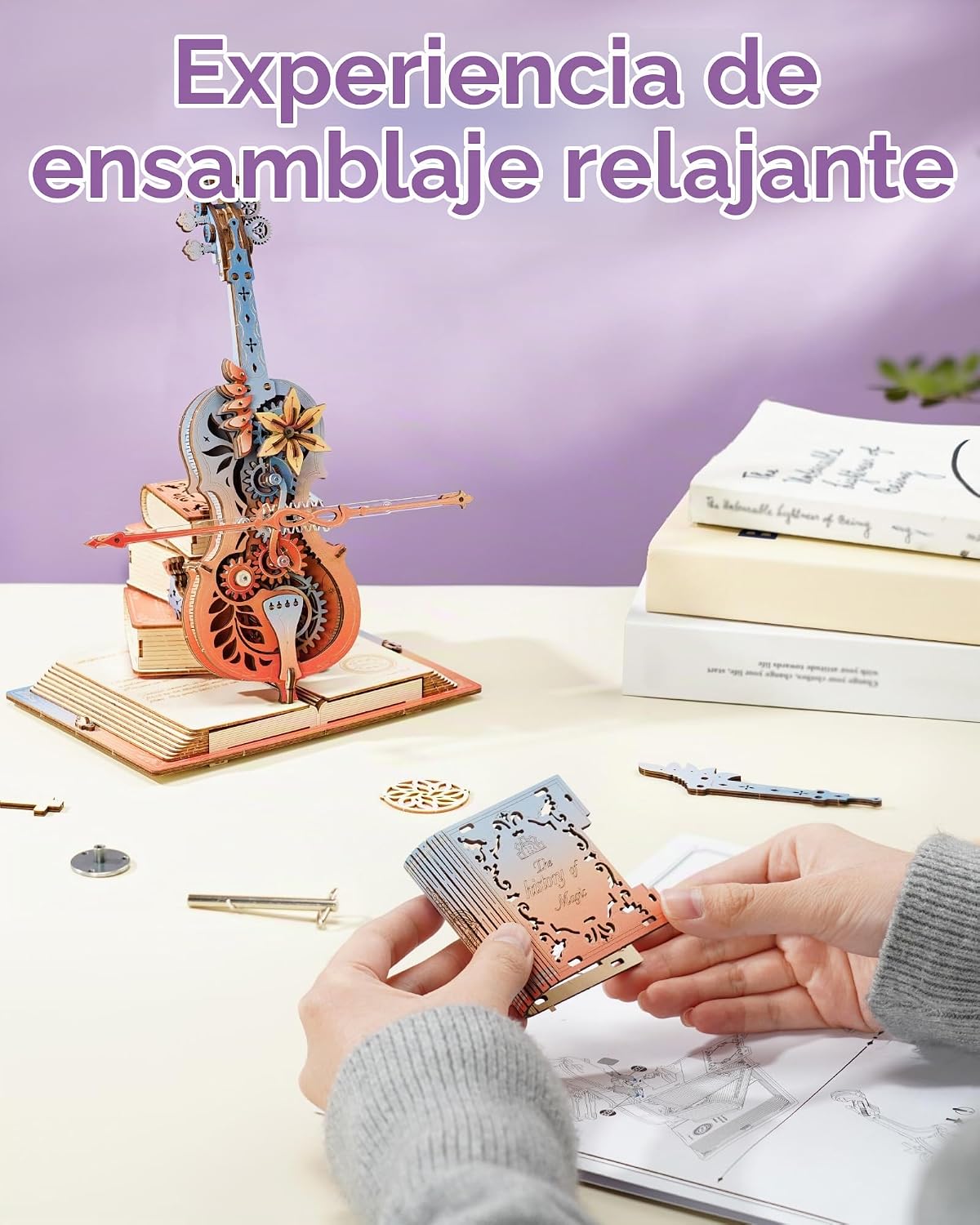 ROKR 3D Rompecabezas para Adultos, Cajas de Música de Madera - Violonchelo, Kits de Modelado para Adultos, Conjuntos de Construcción DIY, Regalos de Cumpleaños para Hobbies de Mujeres y Hombres