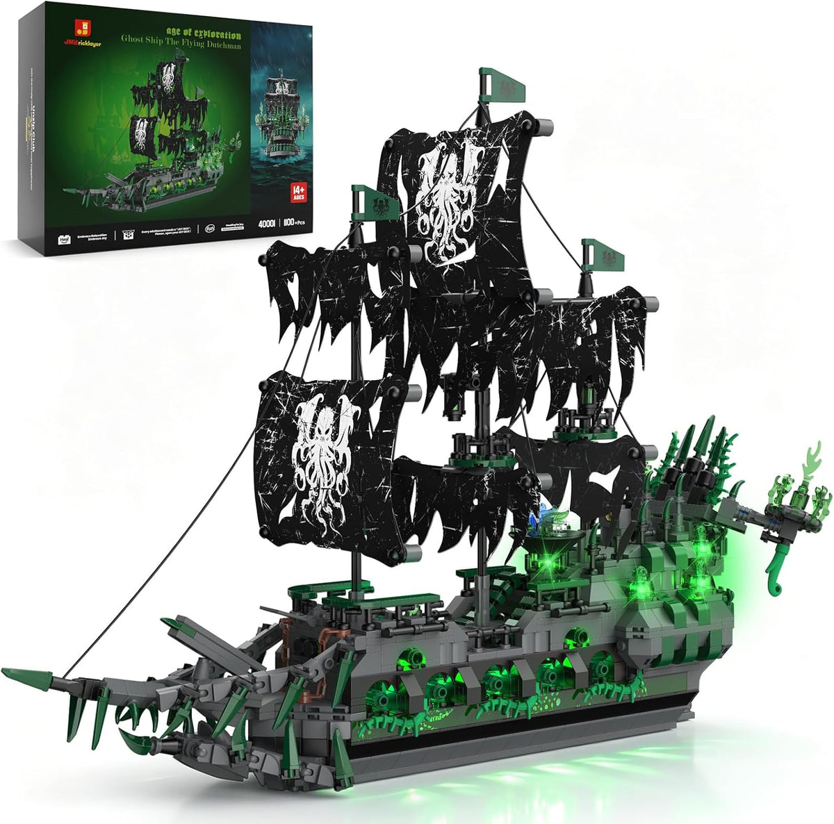 JMBricklayer Flying Dutchman Pirate Ship Building Set para Adults con LED