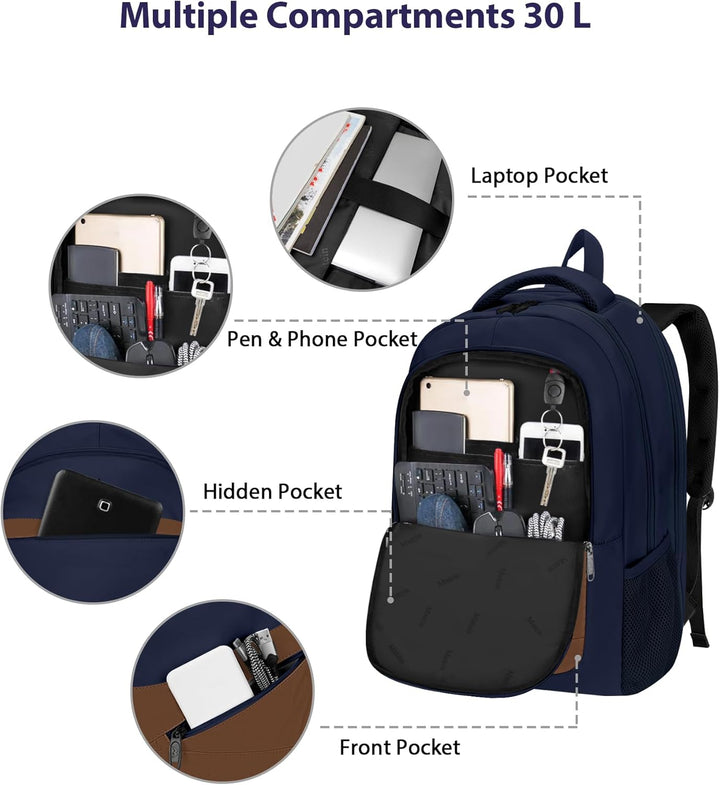 MATEIN Mochila para laptop, azul oscuro, marrón., 17 pulg., Mochila...