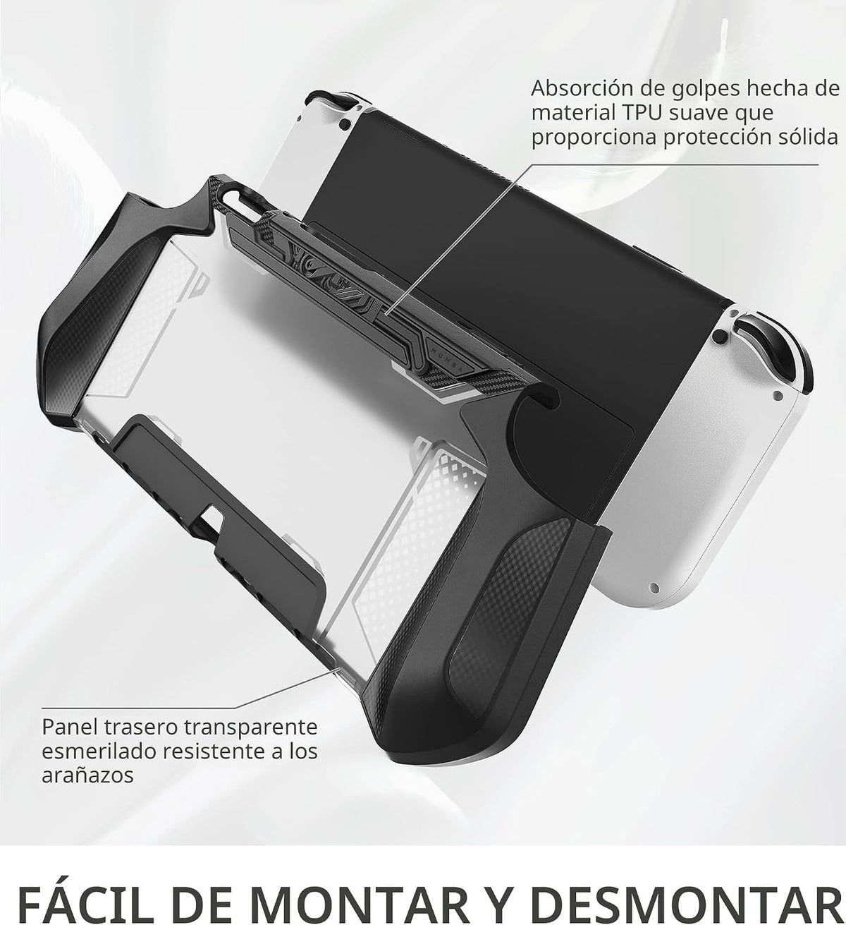Mumba Funda acoplable para Nintendo Switch OLED 2021, Blade Series TPU Grip Funda protectora Accesorios compatibles con controlador Joy-Con de 7 pulgadas (negro)