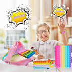 Mochila Pop Fidget para niñas, bolsas de reventar y cuaderno pop it y estuche de lápices de unicornio para niños, suministros escolares para aliviar el estrés, gran regalo de cumpleaños para niños