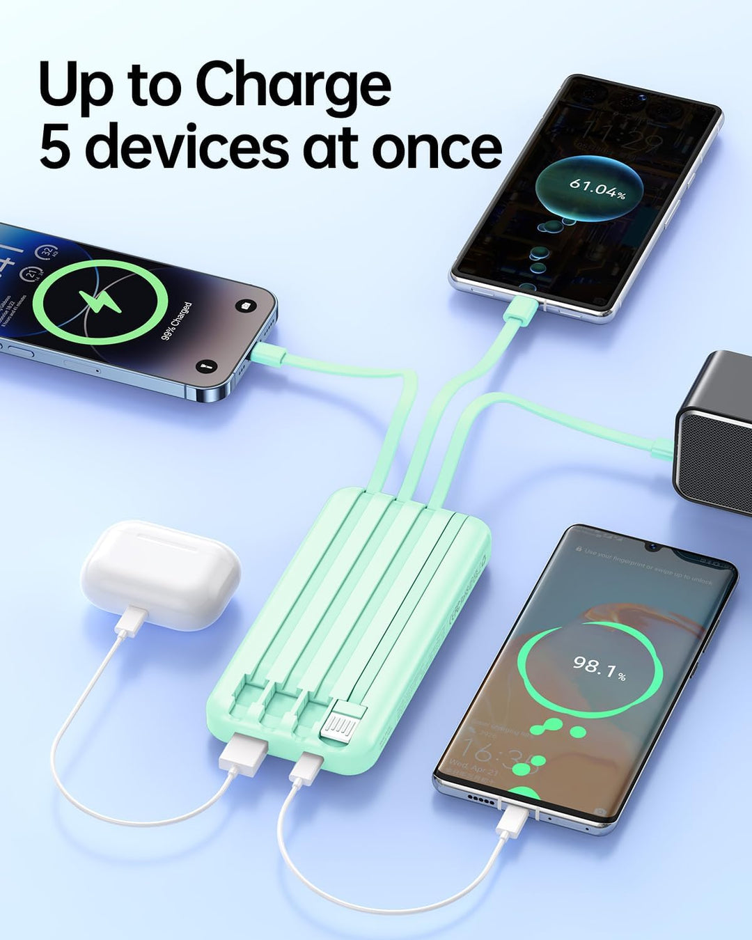 RONEGN Cargador portátil con cable integrado, cargador de batería d...
