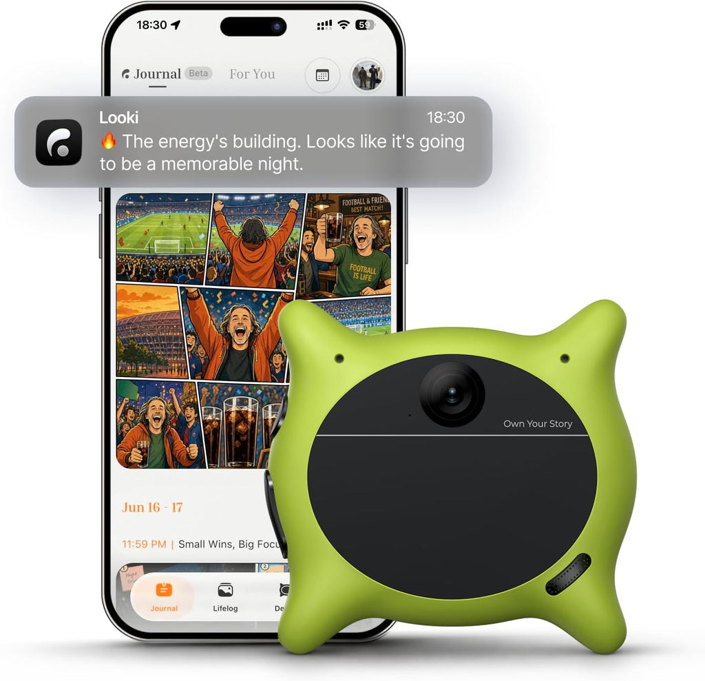 Looki L1 AI Multimodal usable de por vida, dispositivo de registro de vida ligero de acción manos libres de 1.13 oz con video de 1080P, 3 micrófonos, vlogs de IA y cómics, inteligencia proactiva