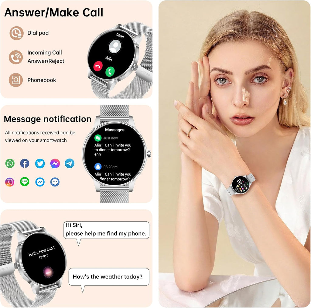 Reloj inteligente para mujer (respuesta/hacer llamadas), pantalla HD de 1.27 pulgadas con monitor de frecuencia cardíaca/sueño, más de 130 modos deportivos IP68 impermeable seguimiento de