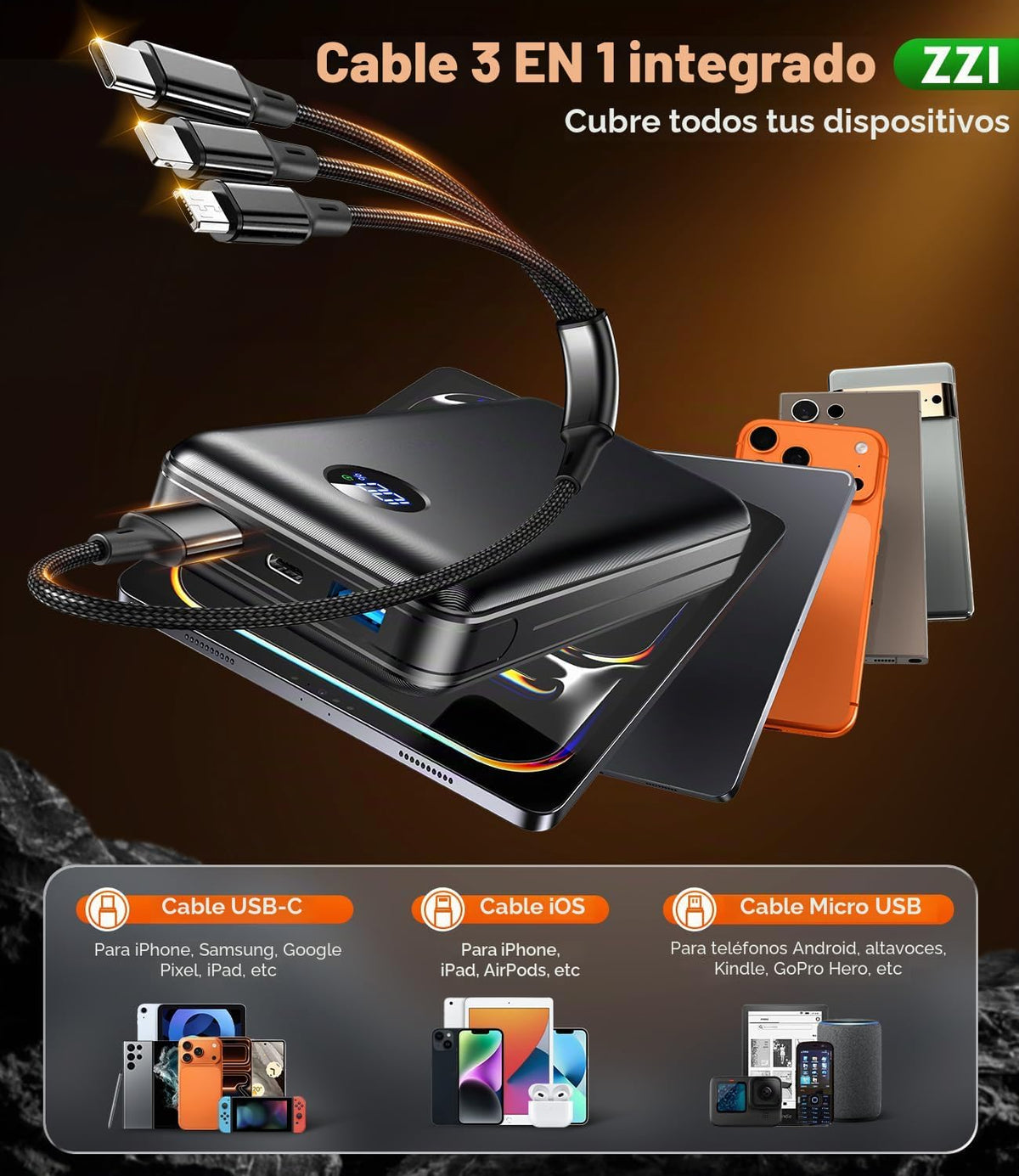 ZZI Cargador portátil Power Bank 60000mAh, 22.5W PD Paquete de baterías de