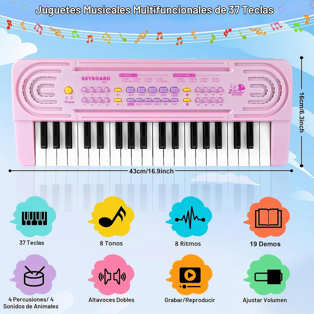 Teclado de piano de juguete para niños pequeños, pianos de 37 teclas, juguetes musicales con micrófono