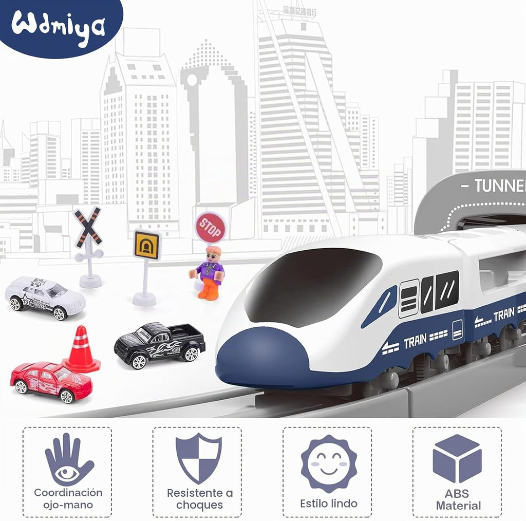 Juegos de trenes para niños 4-7, 104 piezas Trenes a pilas con pistas