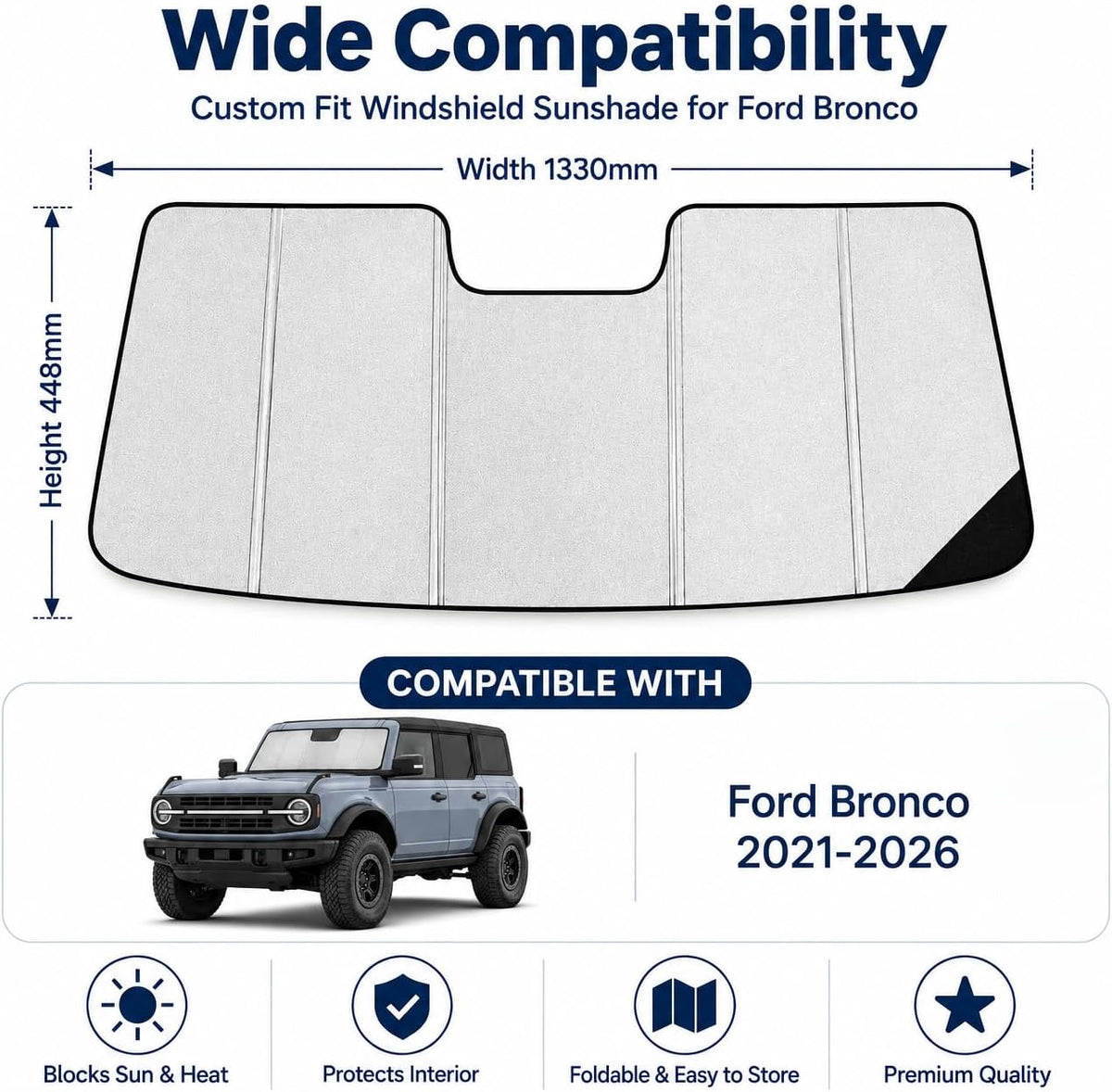 Astox Parasol para parabrisas para Ford Bronco 2021-2026