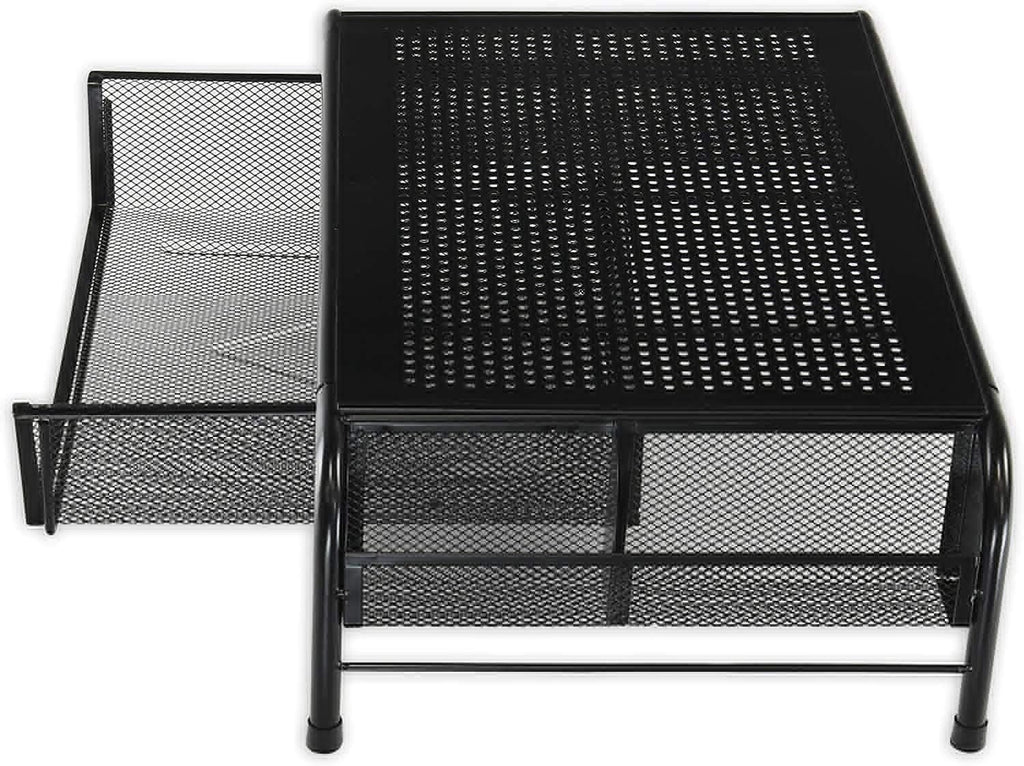 Simple Houseware Base Metálica Elevadora para Monitor de Escritorio con Cajón Organizador, Negro
