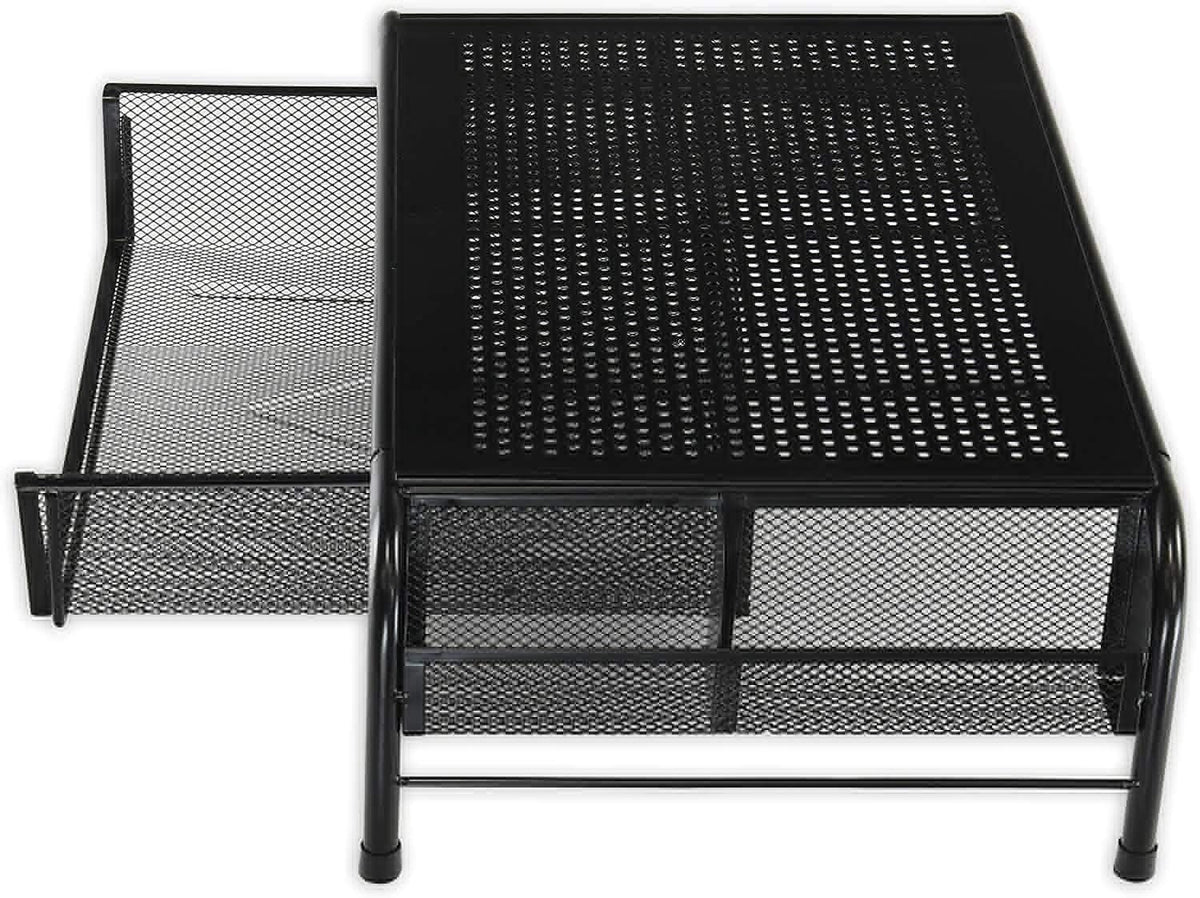 Simple Houseware Base Metálica Elevadora para Monitor de Escritorio con Cajón Organizador, Negro