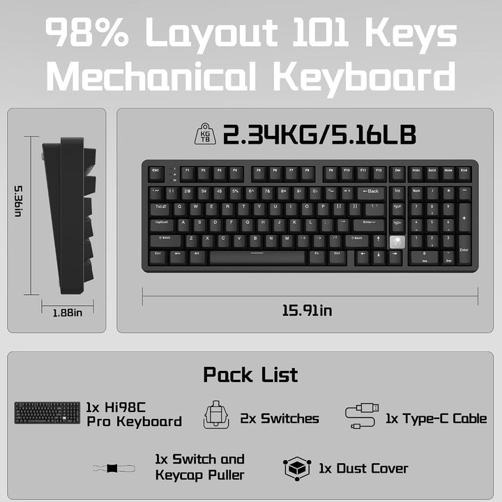 LEOBOG HI98C Pro Teclado mecánico inalámbrico para juegos, triple m...