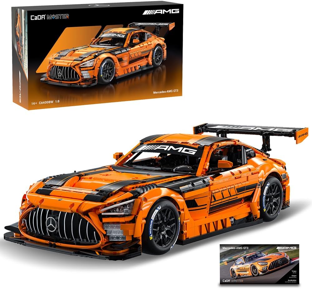 CaDA Master C64008W Mercedes-AMG GT3 - Juego de construcción a escala 1:8 – 5466 piezas con licencia oficial de Supercar, kit de bloques de construcción de autos de carreras grandes para adultos y adolescentes