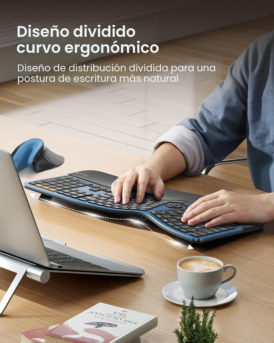 ProtoArc Teclado ergonómico Bluetooth retroiluminado, EK01 Plus, te...