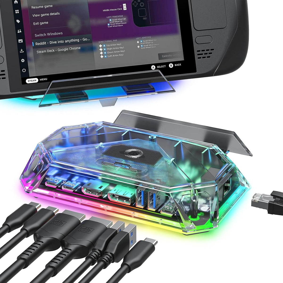 JSAUX 12-en-1 RGB Docking Station para Steam Deck/ROG Ally/Legion Go-HB1201S