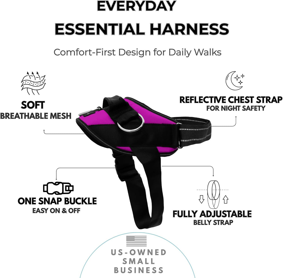 ShawnCo Arnés Esencial para perro, chaleco sin tirones para mascotas con 3 clips para correa, sin estrangulamiento, reflectante, ajustable y acolchado, para caminar y entrenar fácilmente para perros