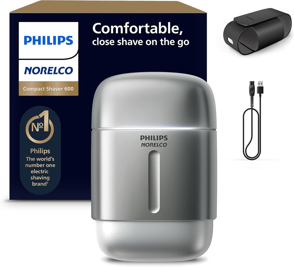 Philips Norelco Serie 600 - Afeitadora eléctrica compacta de viaje, color plateado