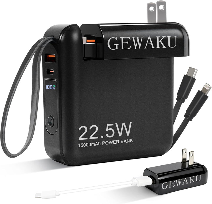 GEWAKU Cargador portátil con enchufe de pared, batería externa de 1...