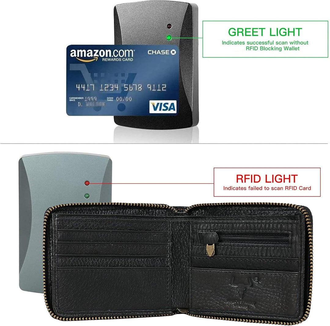 Billetera con cremallera para hombre, con bloqueo RFID, de piel, pl...