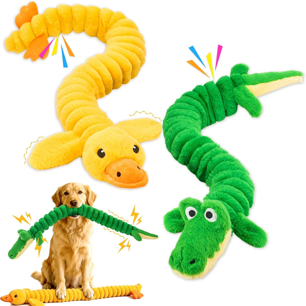 LECHONG Paquete de 2 juguetes chirriantes extra largos de 40 pulgadas para perros grandes, juguete de peluche suave para masticar, juguetes interactivos para perros de tira y afloja para todos los
