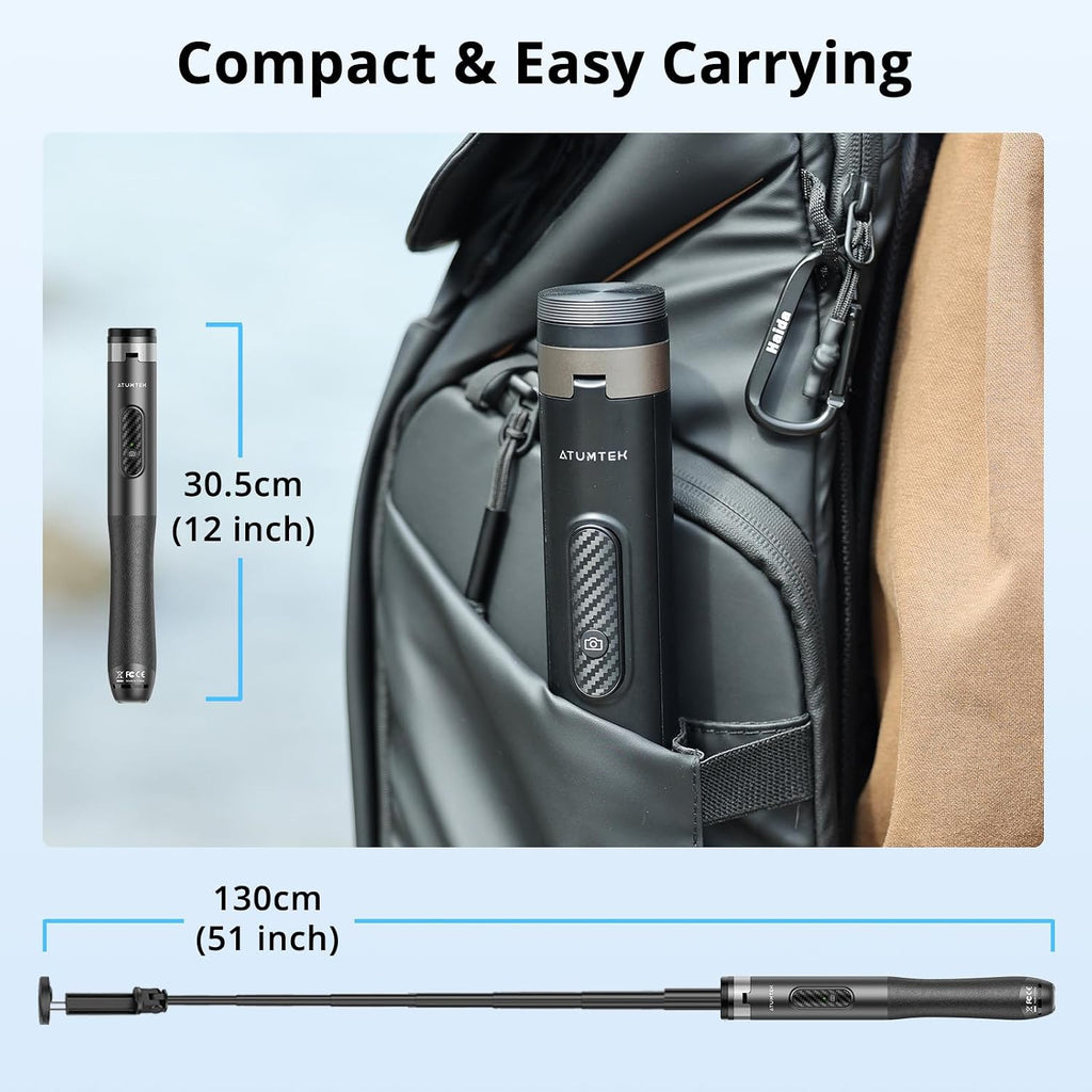 ATUMTEK Trípode para selfie stick de 51 pulgadas, soporte extensible todo en uno con control remoto Bluetooth, rotación de 360° para iPhone y Android, grabación de video, vlogging, transmisión en vivo, color negro