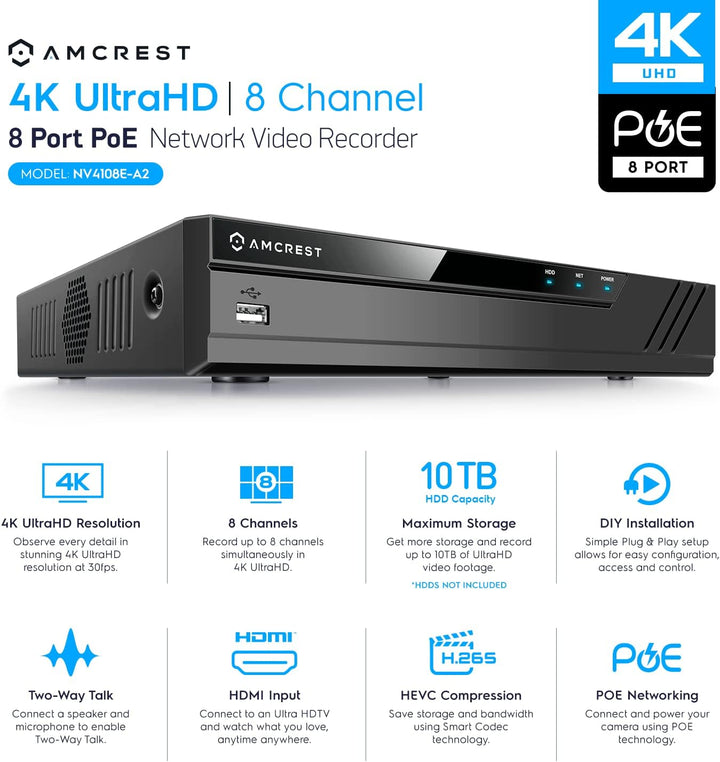 Sistema de Cámara de Seguridad 4K POE Amcrest con NVR PoE 4K de 8 C...