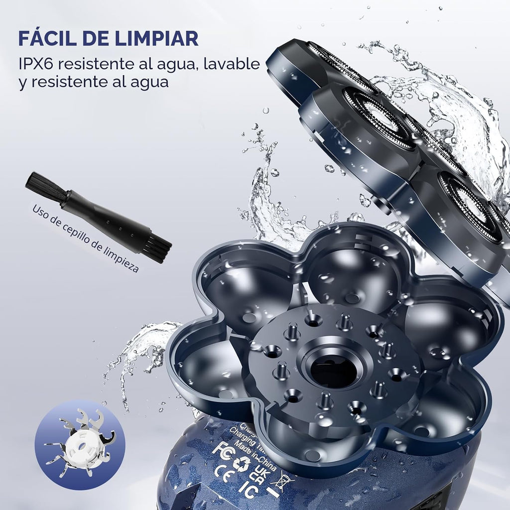 Afeitadoras de cabeza para hombres calvos: maquinilla de afeitar eléctrica 5 en 1 con cabezal flotante 7D y doble hoja - Afeitadora impermeable en seco y húmedo, bloqueo de viaje