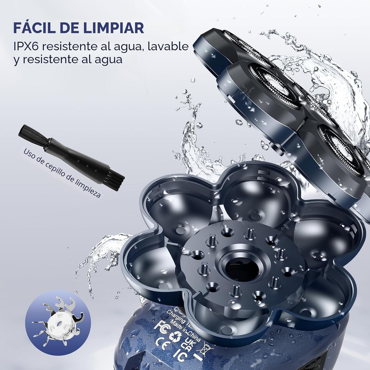 Afeitadoras de cabeza para hombres calvos: maquinilla de afeitar eléctrica 5 en 1 con cabezal flotante 7D y doble hoja - Afeitadora impermeable en seco y húmedo, bloqueo de viaje