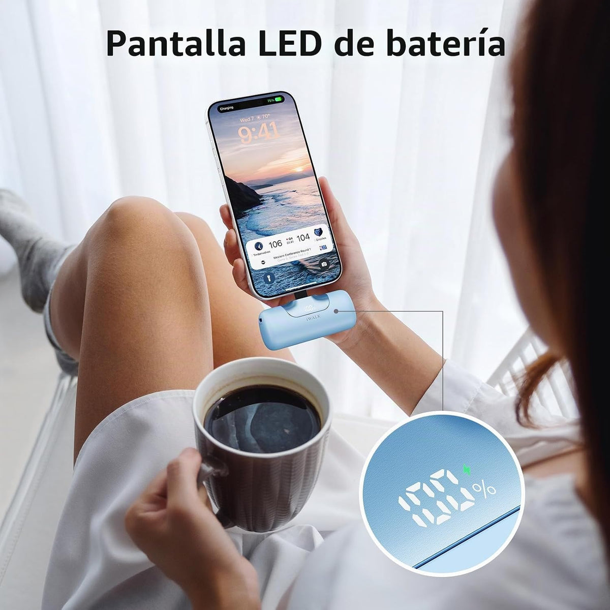 iWALK Cargador portátil de 5500 mAh, banco de energía pequeño de próxima generación, Azul bebé