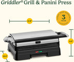 Cuisinart Griddler® - Parrilla interior y prensa Panini, platos de cocina antiadherentes aptos para lavavajillas, acero inoxidable, GR-11NAS