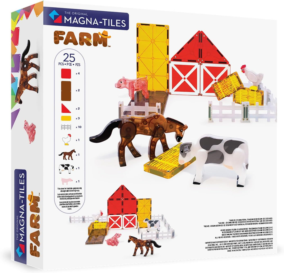 MAGNA-TILES Farm Animals - Juego de construcción magnética de 25 piezas, la marca original de construcción magnética