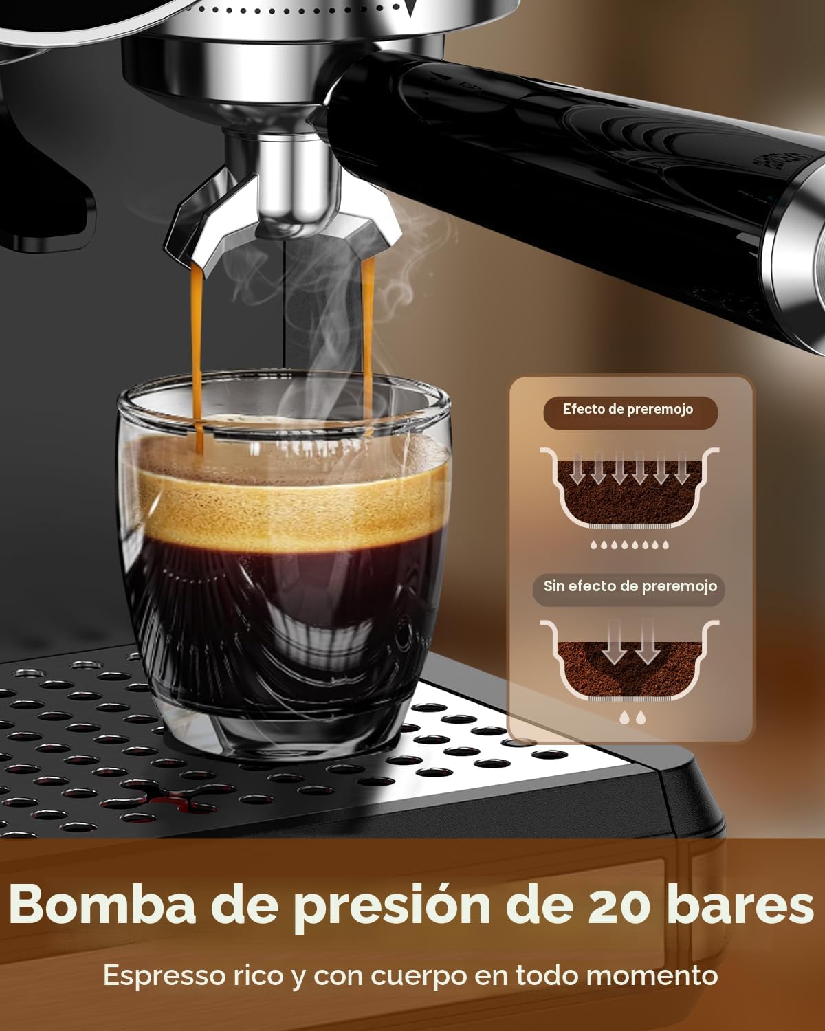 Máquina de café expreso con molinillo y espumador, 30 ajustes de molienda