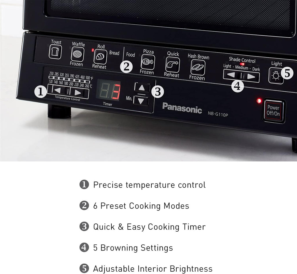 Panasonic FlashXpress - Horno tostador de mostrador, tamaño compacto de 4 rebanadas con calefacción infrarroja doble, 6 opciones de cocción automática y control preciso de temperatura, 1300W