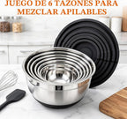 Juego de 21 tazones negros para mezclar con tapas, tamaño 4.5, 4, 3.5, 2.1, 1.5, 1.1 cuartos de galón para hornear, cuencos de acero inoxidable con base antideslizante y accesorios para