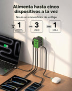 Adaptador de viaje universal de 5 puertos de 75 W, carga todo en uno