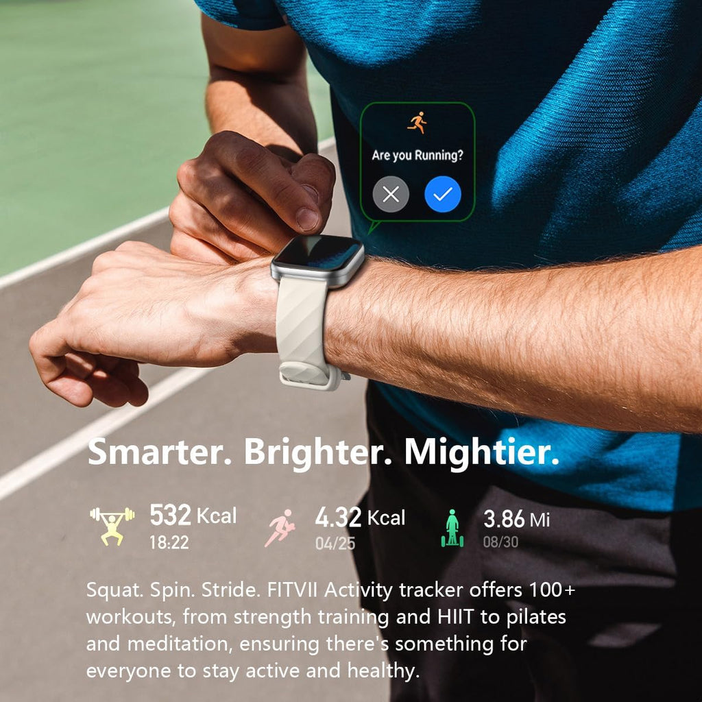 FITVII Rastreador de salud y fitness (respuesta/hacer llamadas), reloj inteligente con frecuencia cardíaca y presión arterial 24/7, seguimiento del sueño, monitor de oxígeno en sangre, más de 120 modos deportivos para mujeres y hombres