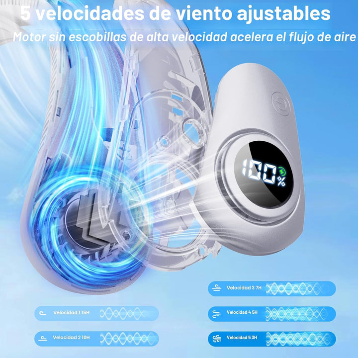 Ventilador de cuello portátil que sopla aire frío, pantalla LED, ve...