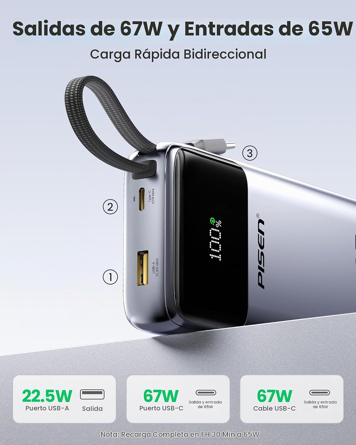 PISEN Banco de energía con certificación 3C - 20000mAh 67W CCC Powe...