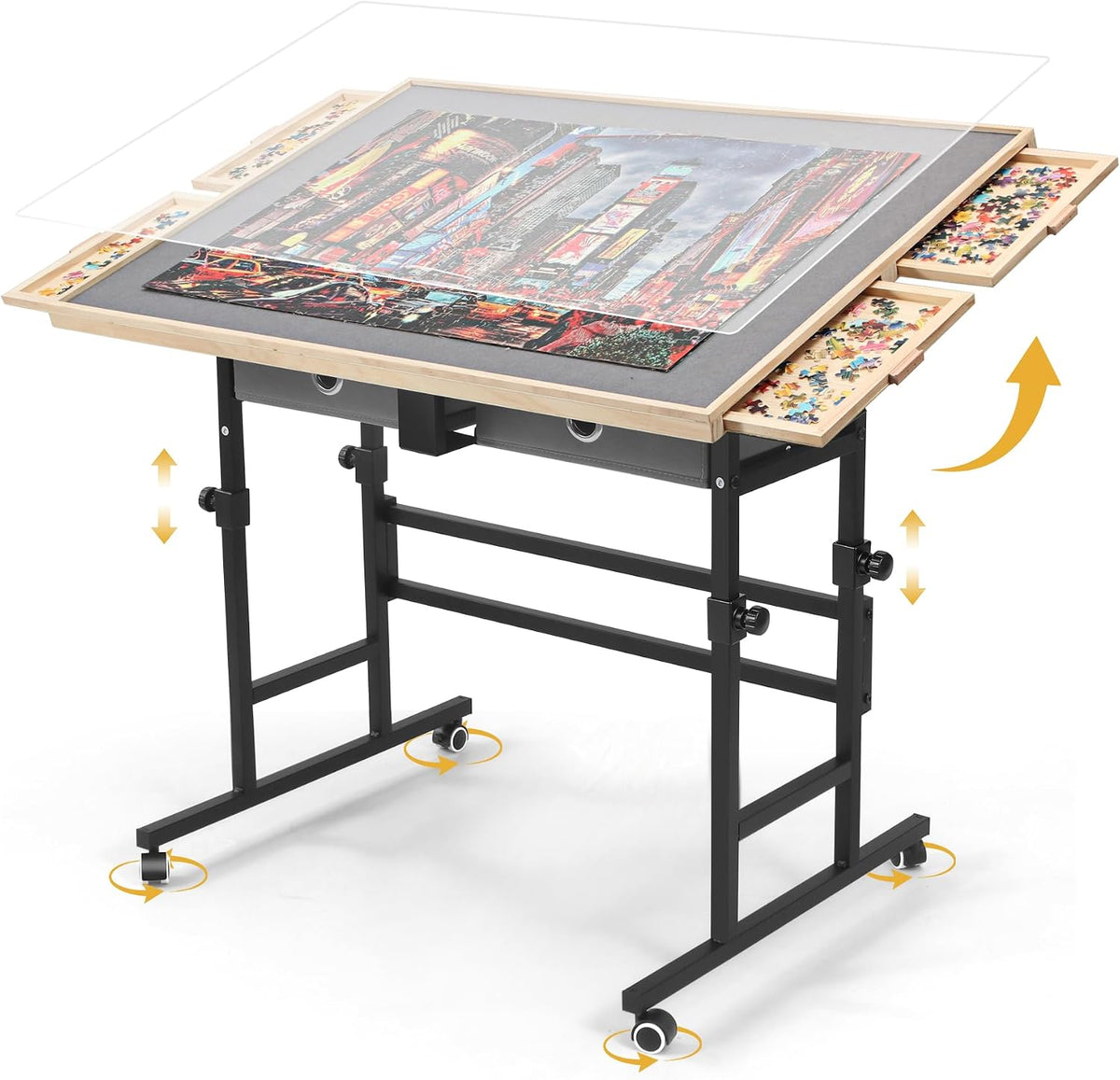 Mesa de rompecabezas de 1500 piezas con ruedas, cajones y cubierta, altura ajustable de 33.58 x 24.92 pulgadas y tablero de rompecabezas de inclinación de 45° para adultos, también ideal como mesa de cuentas fusibles