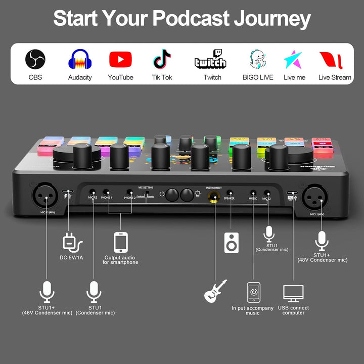 Paquete de equipo de podcast para 2 con micrófonos condensadores du...