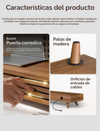 Soporte Elevador para Monitor de Madera de 24" con Puerta Deslizante y Gestión de Cables