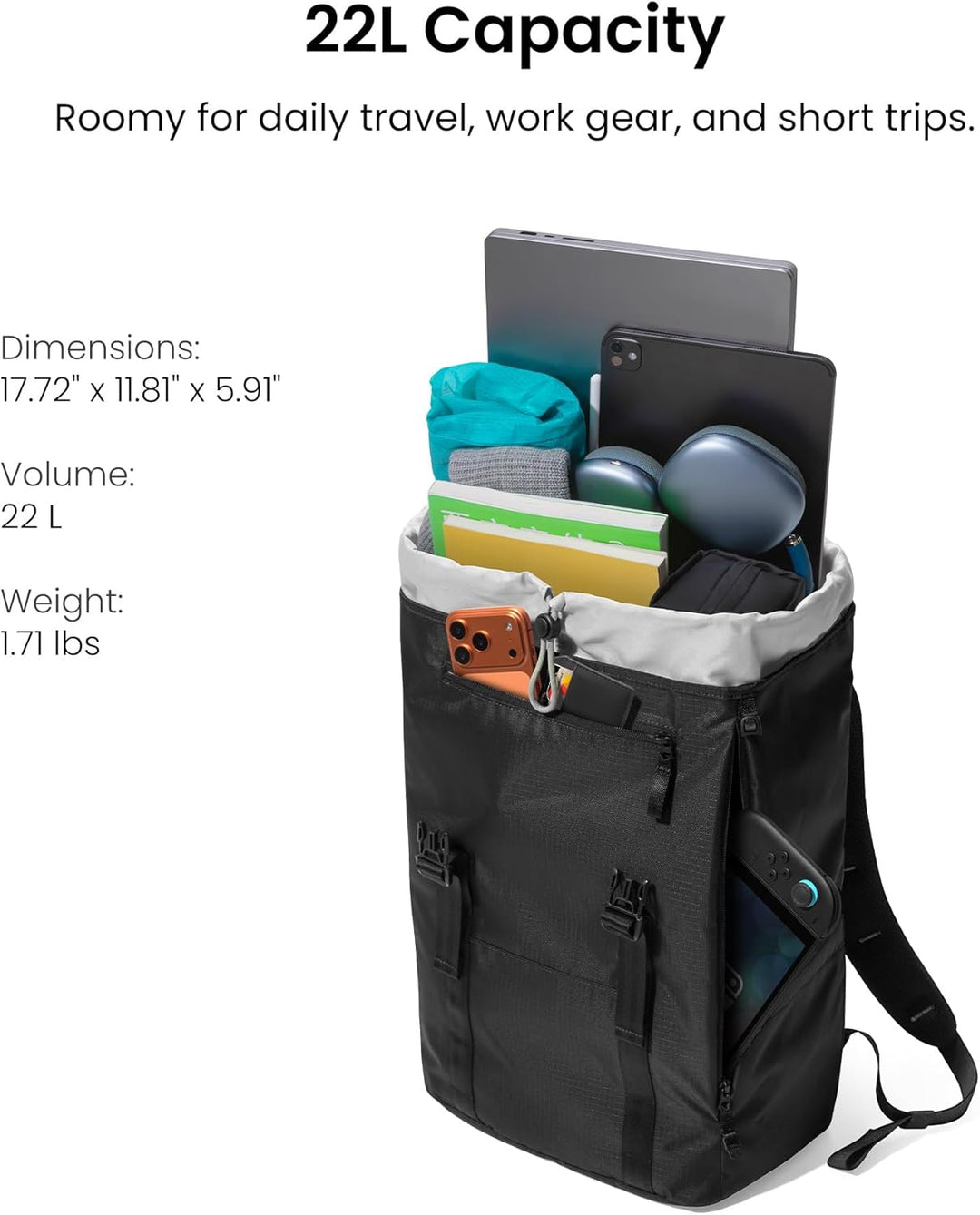tomtoc Mochila para laptop con solapa, ligera, resistente al agua,...