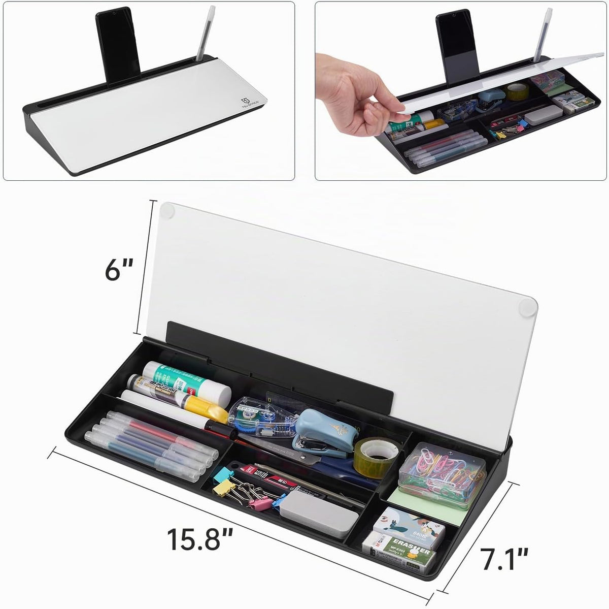 Pizarra blanca de escritorio para borrado en seco, soporte para teclado de computadora, almohadilla de superficie blanca con cajón, organizadores de escritorio con accesorios para oficina