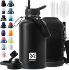 DYSANKY Botella de agua aislada | Metal al vacío de acero inoxidable grueso | Jarra de agua portátil grande de medio galón para gimnasio y senderismo con pajilla, bolsa de transporte, correa para asa