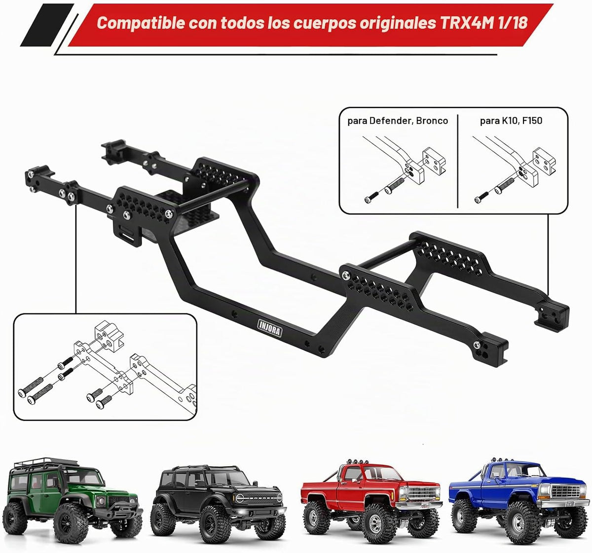 INJORA Kit de chasis universal LCG de aluminio para TRX4M