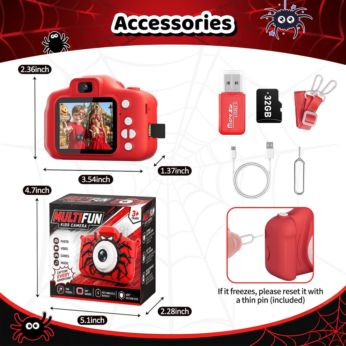 Desuccus Spider Toys - Cámara digital de 48 MP para niños
