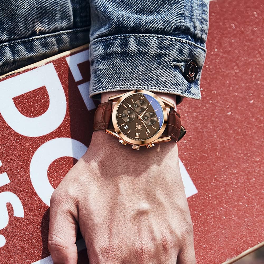 OLEVS Relojes Casuales de Cuero para Hombres con Esfera Grande Cronógrafo