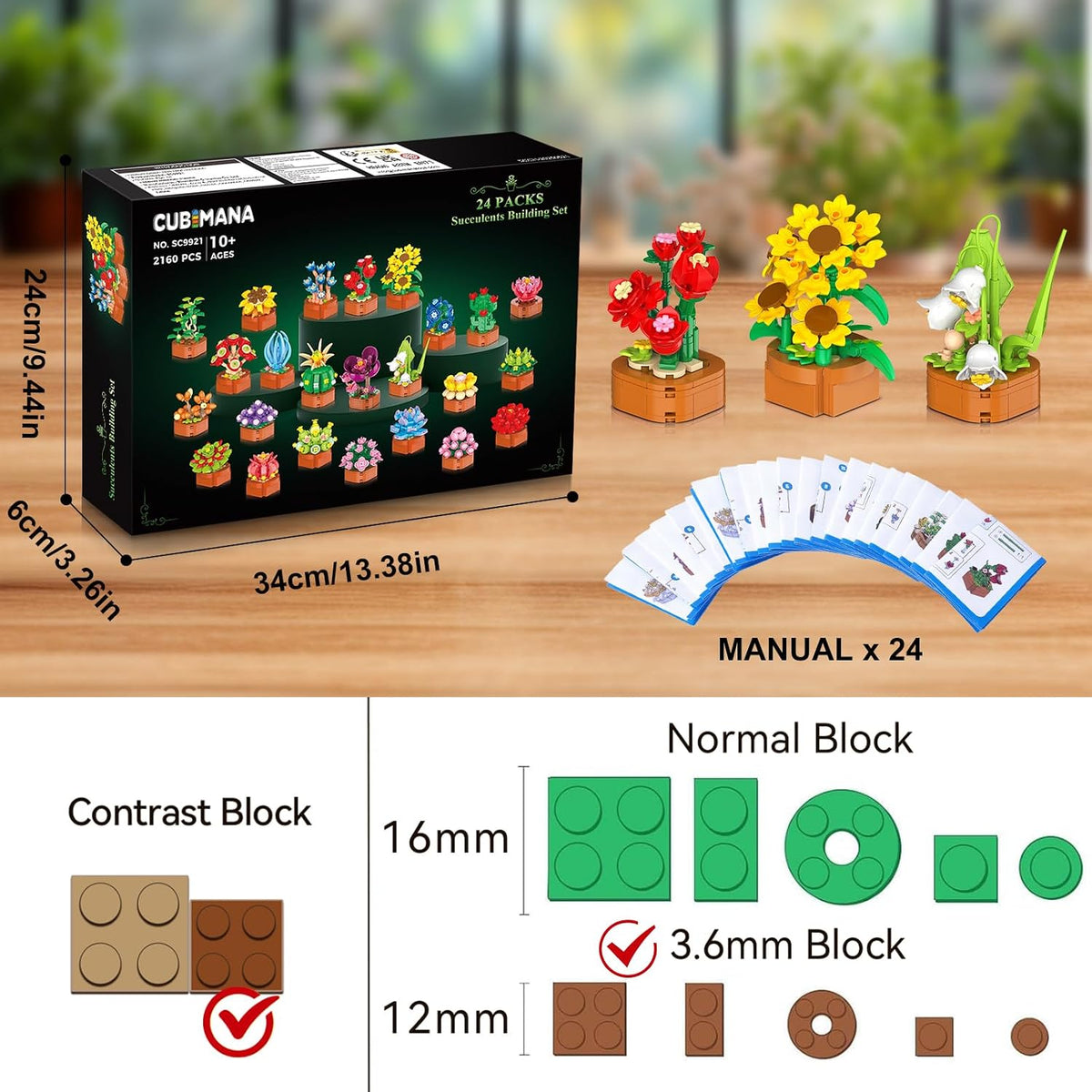 CUBIMANA Paquete de 24 mini construcción botánica de flores para adultos y
