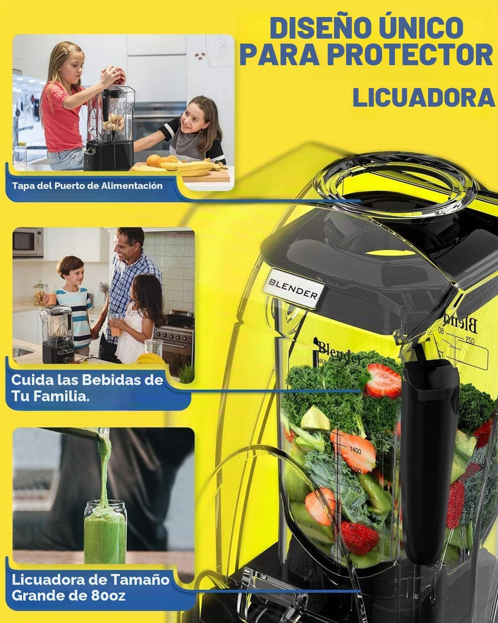 Licuadora comercial CRANDDI, 2200 W, licuadora de 80 onzas, control de 15